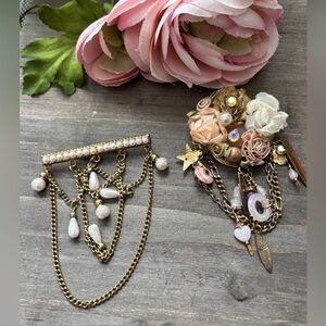 1980s Gold, Pearl, and Pink Brooch Set